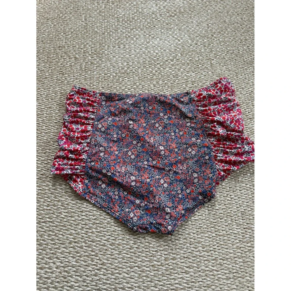 J.Crew Mixed Floral Ruched High Waisted Bikini Bottom XL Red Blue Swimwear boho‎